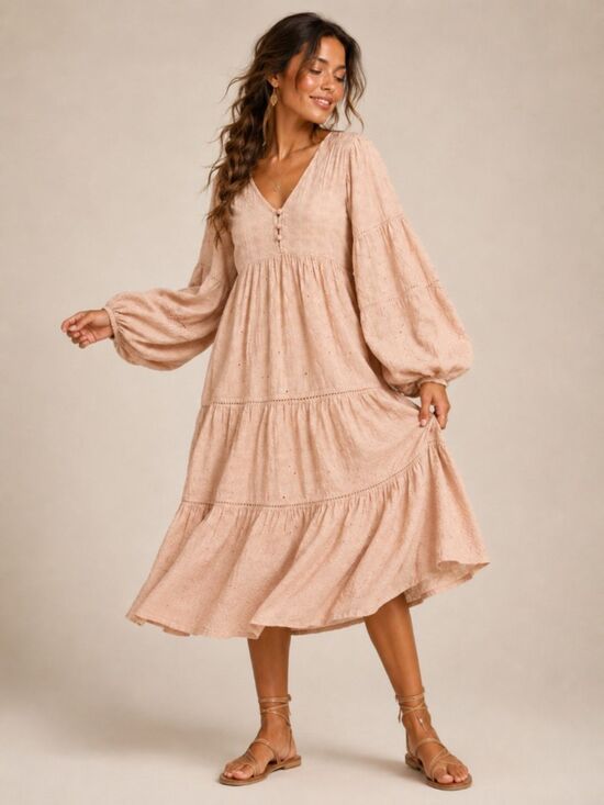 ASOS Dresses & Skirts - ASOS DESIGN Blush Embroidered Eyelet Tiered Midi Dress Sz 6